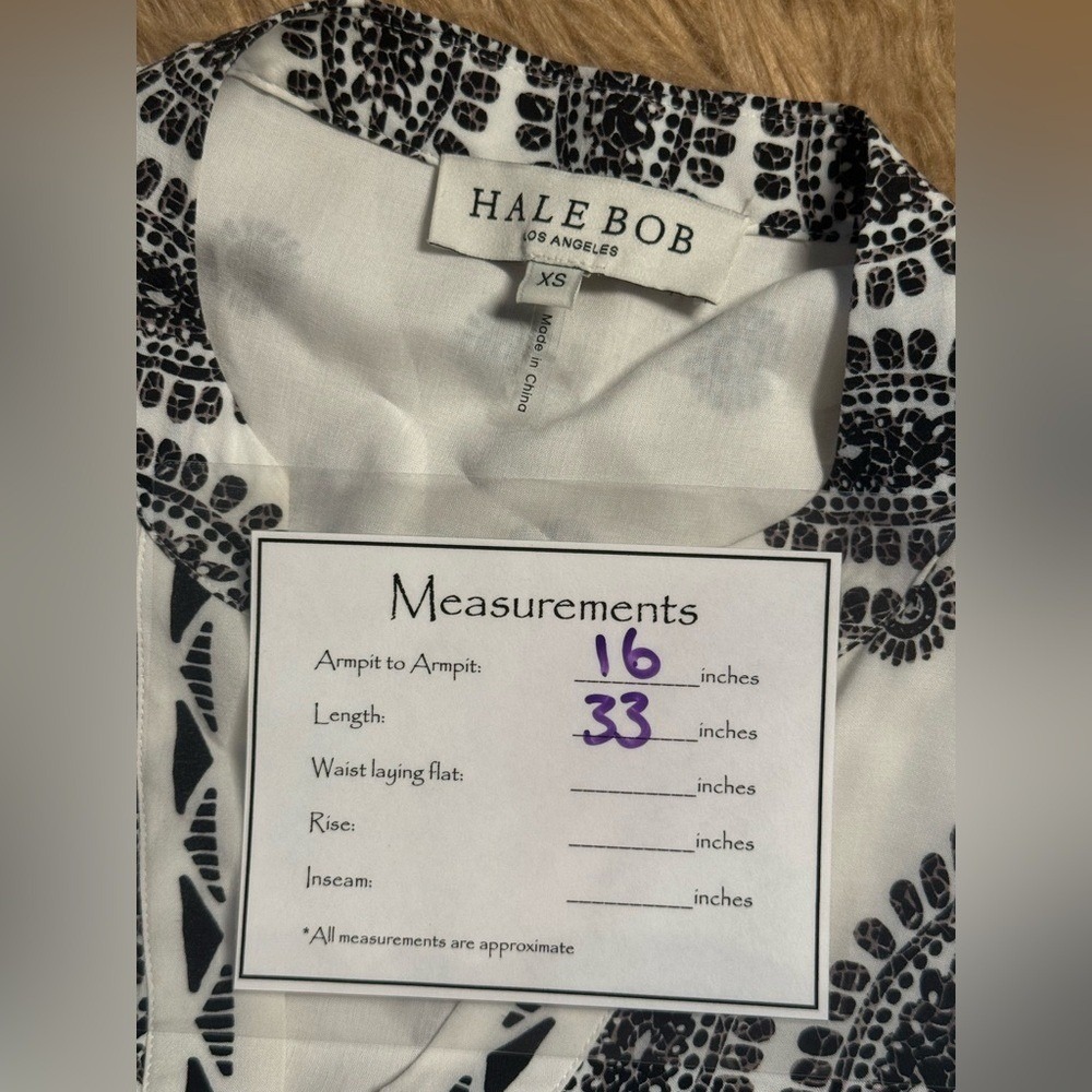 Hale Bob Hania Printed Mini Dress XS Black White Boho Viscose - Picture 8 of 11